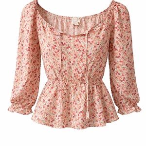 Blue Rain Floral Blouse in Pink and Red